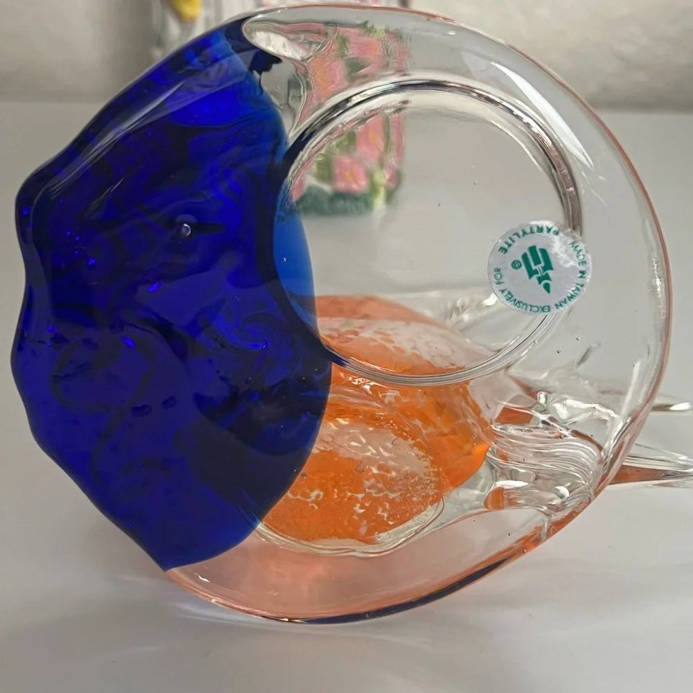 Handcrafted Glass Fish Tealight Candle Figurine - Orange and Blue